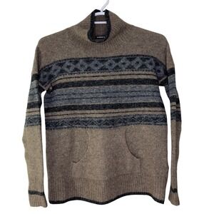 Yosemite James Perse Sweater Women 1 Wool Blend Mock Neck Brown Gray Striped EUC